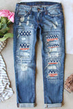 American Flag Print Ripped Straight Leg Graphic Jeans