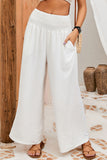 White Waistband High Waist Wide Leg Pants