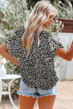 Black Floral Print Buttons Tiered Ruffled Shot Sleeve Shirt