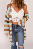 Striped Color Block Hollow Cable Knit Cardigan