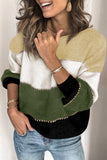 Green Pullover Colorblock Sweater