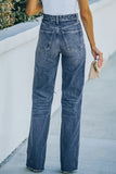 Light Blue Ripped Pockets High Waisted Straight Leg Jeans