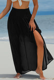 Black Shirred High Waist Chiffon Split Beach Maxi Skirt