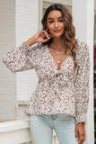 Floral Print Boho Tie Front Puff Sleeve Blouse