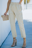 Beige High Rise Paper Bag Waist Pocketed Casual Pants