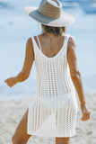 White Hollow Out Crochet Cover Up Beach Dress with Slits