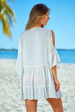 White Crochet Lace Panel Tie V Neck Beach Cover-up