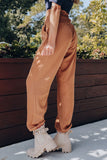 Brown High Smocked Waist Joggers