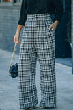 Black Plaid Tweed Wide Leg Pants