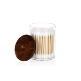3pcs 10/7 OZ Cotton Ball/Swabs Dispenser - Q-Tips Holder Bathroom Container with Apothecary Jar Organizer - Brown Wood Lids for Easy Storage
