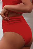 Fiery Red Mesh Striped High Waist Bikini Bottoms