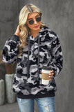 Gray Camo Print Warm Furry Pullover Hoodie
