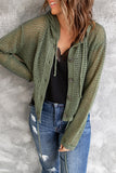 Green Button up Long Sleeve Hooded Cardigan