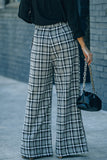 Black Plaid Tweed Wide Leg Pants