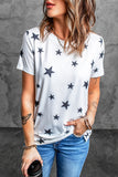 Star Print Short Sleeve Crew Neck T-shirt for Women