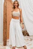 White Waistband High Waist Wide Leg Pants