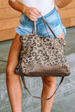 Print Studded Tassel Zipper Tote Bag