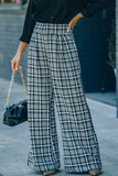 Black Plaid Tweed Wide Leg Pants