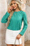 Sea Green Pleated Luster Long Sleeve Top