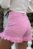 Pink Frayed Edge Mid Rise Denim Shorts