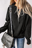V Neck Casual Henley Drawstring Hooded Sweater - Kevous