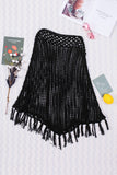 Black Crochet Hollow Out Fringe Batwing Sleeve Beach Cover Up