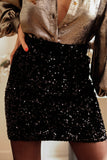 Black Sequin Bodycon Mini Skirt