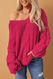 Rosy V Neck Pullover Long Sleeve Cable Knit Sweater - Kevous
