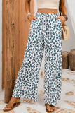 White Leopard Print Pocketed Wide Leg Pants