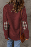 Red Geometric Texture Plaid Trim Sweatshirt