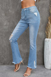 Light Blue Distressed High Rise Flare Jeans