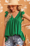 Green V Neck Flutter Sleeveless Top