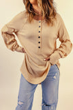 Apricot Ribbed Textured Thumbhole Puff Sleeve Pullover