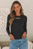 Black Sparkle Metallic Cut Out Long Sleeve Top