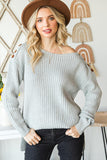 Grey Buttoned Drop Shoulder Oversized Sweater - Kevous