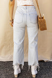 Light Blue High Rise Ripped Frayed Hem Straight Jeans