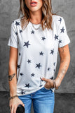 Star Print Short Sleeve Crew Neck T-shirt for Women