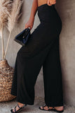 Black Ribbed Knit High Rise Wide Leg Pants