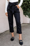 Black Paperbag Belt High Waist Straight Leg Pants