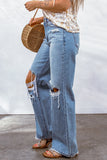 Light Blue Destroyed Ripped Casual Wide Leg Jeans