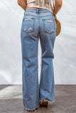 Light Blue Destroyed Ripped Casual Wide Leg Jeans