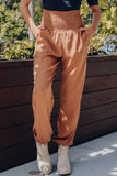 Brown High Smocked Waist Joggers