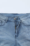 Light Blue Raw Hem Straight Leg Distressed Jeans for Women