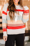 Striped Color Block Drop Shoulder Knit Sweater - Kevous