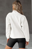 White Half Button Pocketed Fleece Pullover Sweatshirt