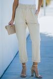 Beige High Rise Paper Bag Waist Pocketed Casual Pants