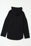 Black Button Up Contrast Knitted Sleeves Hooded Jacket