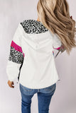 White Leopard Color Block Pockets Zip-up Hooded Jacket