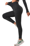 Black Solid Color High Waist Ribbed Yoga Leggings