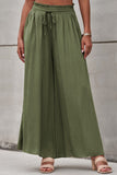 Green Drawstring Smocked High Waist Wide Leg Pants